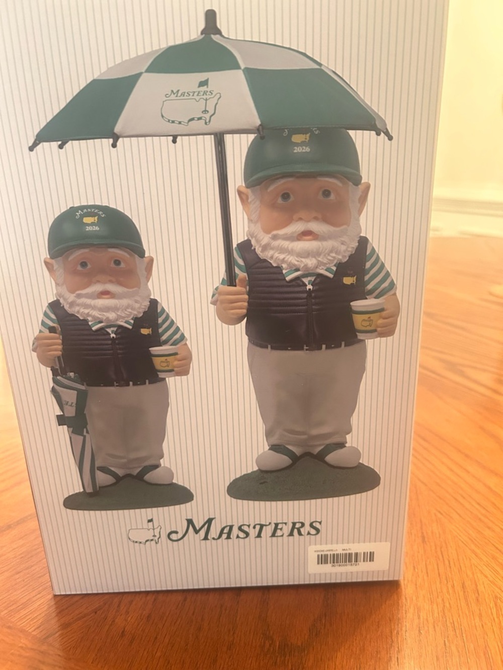 2026 Masters Green and White Golf Gnome Figurine with highlighted Umbrella